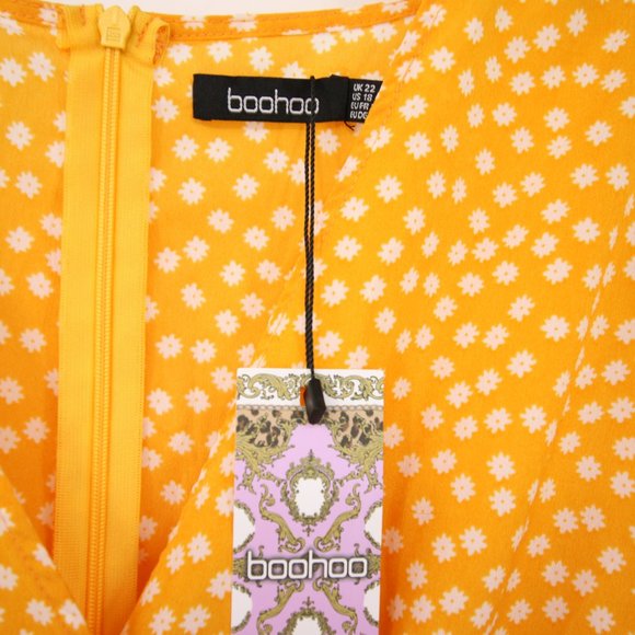 Boohoo Mustard Yellow Daisy Wrap Dress Size 18 New with Tags - Picture 5 of 7